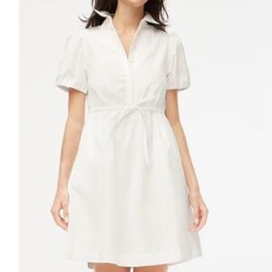 J. Crew Factory White Mini Shirt Dress with Drawstring Waist